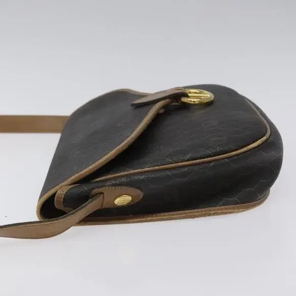 DIOR Honeycomb Canvas Shoulder Bag Pvc Black Brown Gold